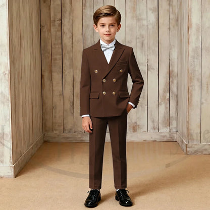 Chic Boys Suit Fashion Double Breasted Peak Lapel Wear Formal Wedding Party Prom Kids Elegant Gentleman Outfit 2 Piece Set