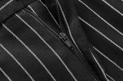 Fashion Men Double Breasted Striped Suit 2 Piece Black / Wine Red Homme Business Social Wedding Party Blazers and Trousers