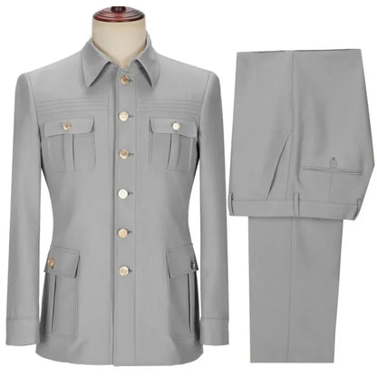 Men Suit 2 Pieces Beige Single Button With Pocket Solid For Wedding Banquet Birthday Party Business Work Jacket With Pants