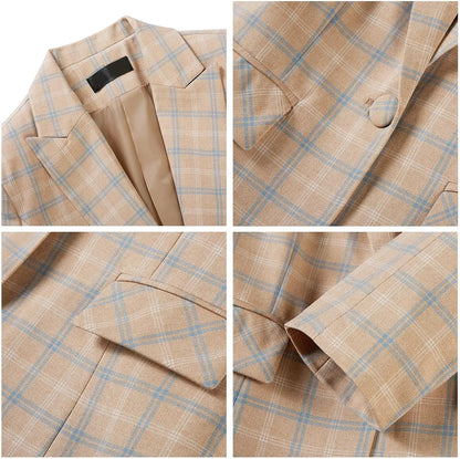 Plaid Women Suits Office Sets 2023 Vintage Long Sleeve Single Button Silm Blazers Chic High Waist Casual Pants Suits