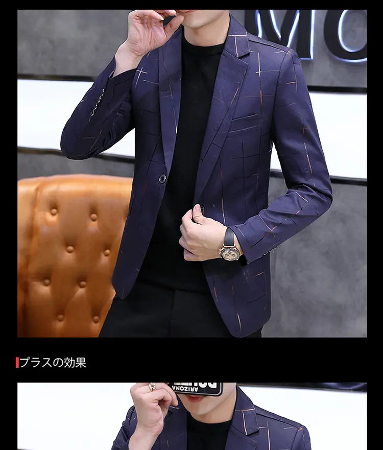 Men's Slim Fit Blazer – Gradient Color, Gold Thread Embossed, Smart Casual
