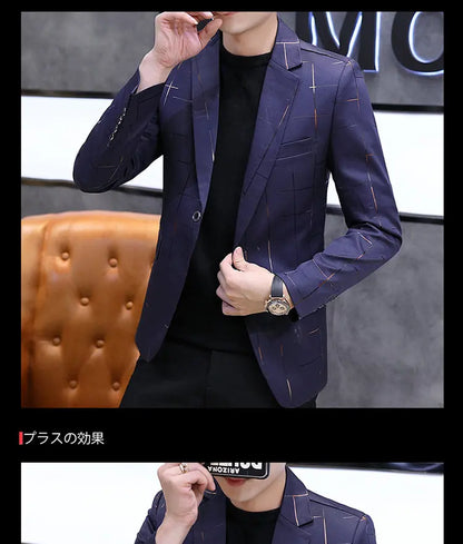 Men's Slim Fit Blazer – Gradient Color, Gold Thread Embossed, Smart Casual