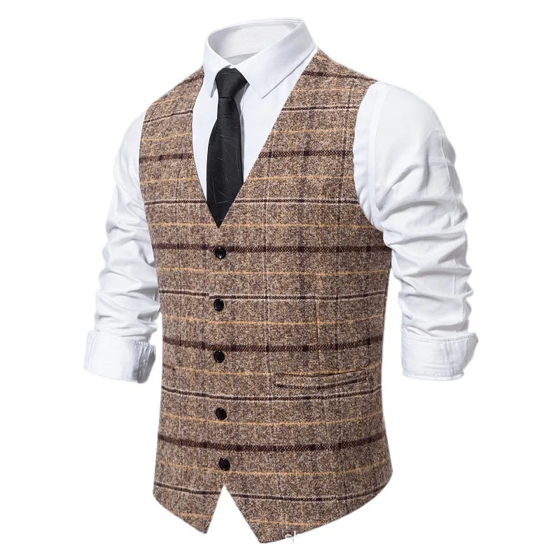 Men's Slim Fit Single Breasted Suit Vest – Plaid Waistcoat for Weddings & Banquets