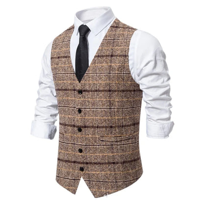 Men's Slim Fit Single Breasted Suit Vest – Plaid Waistcoat for Weddings & Banquets