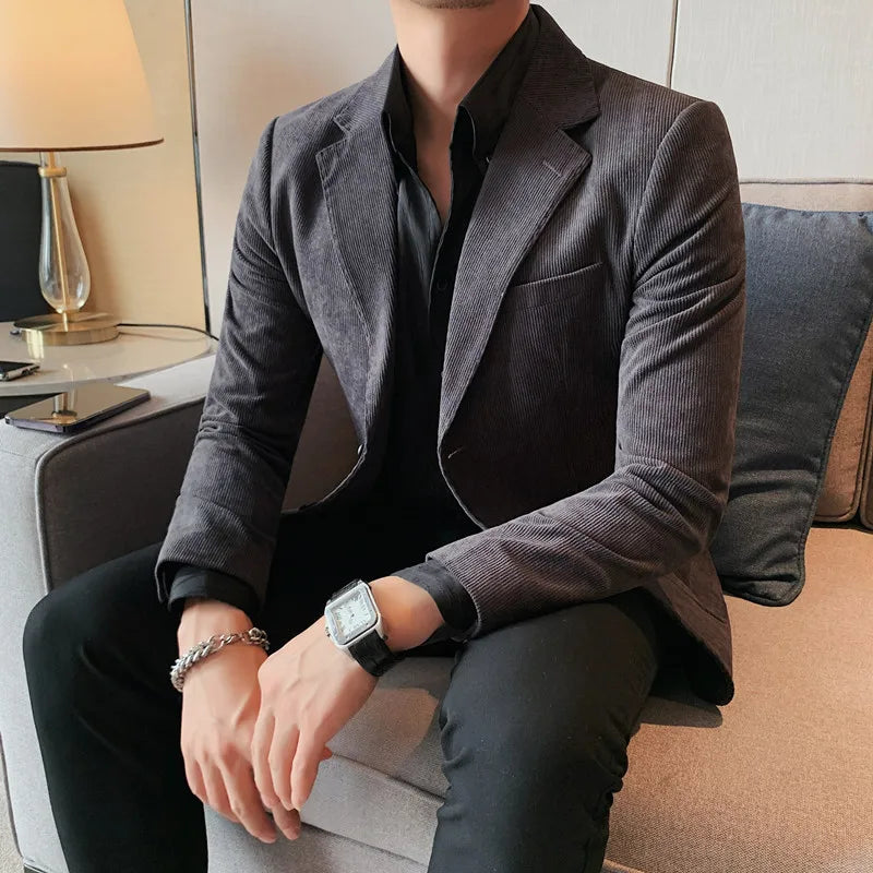 2024 High Quality Fashion Handsome Trend Business Matching Corduroy Small Suit Jacket Men Slim Fashion Casual Handsome Suit