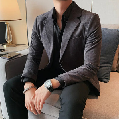 2024 High Quality Fashion Handsome Trend Business Matching Corduroy Small Suit Jacket Men Slim Fashion Casual Handsome Suit