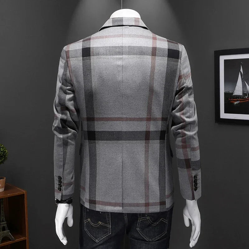 Top Quality Luxury Plaid Business Slim Fit Men Blazer Jacket 2024 Spring Autumn Casual Blazers For Men Elegant Dress Suit Jacket