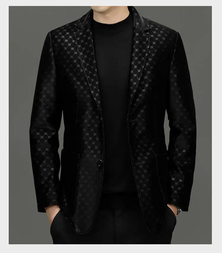 Men's Black Sheepskin Leather Blazer – Smart Casual Single Breasted Suit Jacket