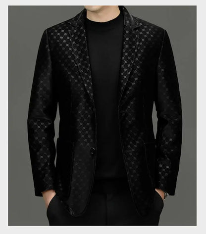 Men's Black Sheepskin Leather Blazer – Smart Casual Single Breasted Suit Jacket