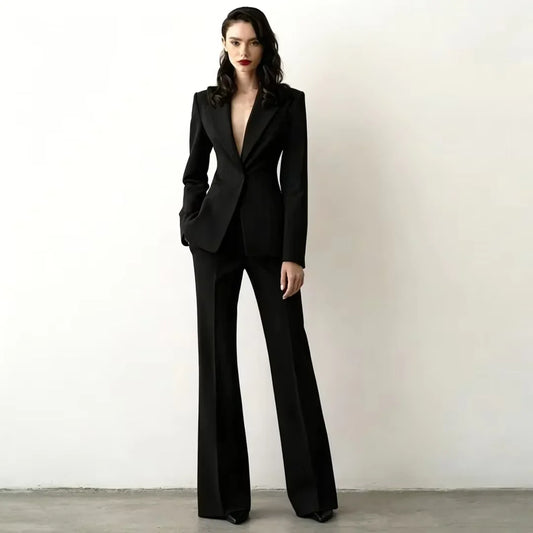 Elegant Black 2 Pcs Workplace Style Blazer Female Business Work Wear Jacket+Pant Tailor Made Women's Suit Slim Fit
