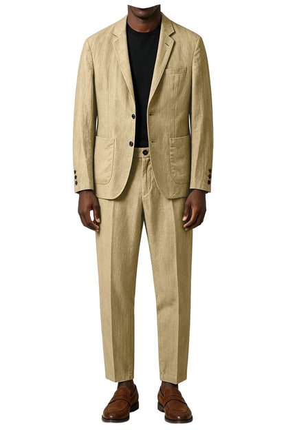 Men's Linen Blend 2-Piece Suit Notched Lapel Slim Fit – Casual Summer Beach Wedding Set