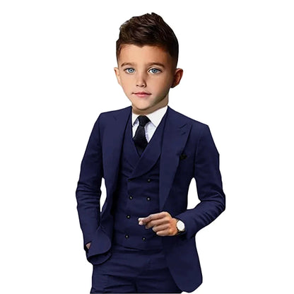 Formal Peak Lapel Kids Suits 3 Pieces Birthday Party Wear,Elegant Smart Boys Suit Set Piano Performance Outfit 2-20T