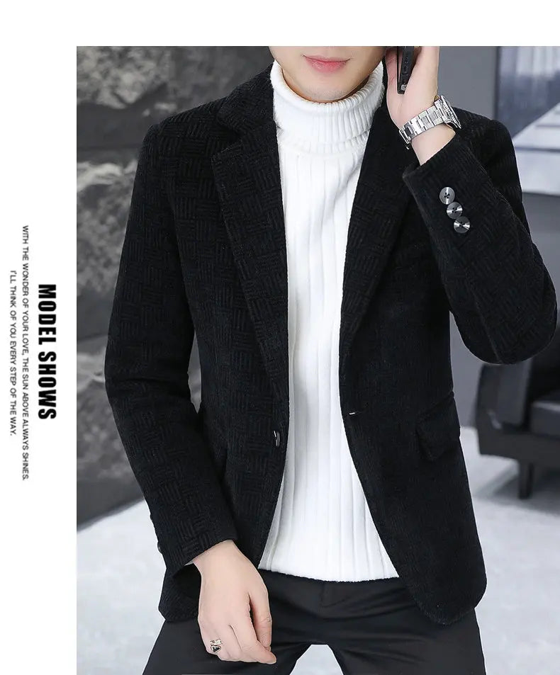 2026 Blazer Autumn and Winter Men's Fashion Outdoor Wedding Trend Slimming Business Casual Korean Version Thickened Warm Blazer