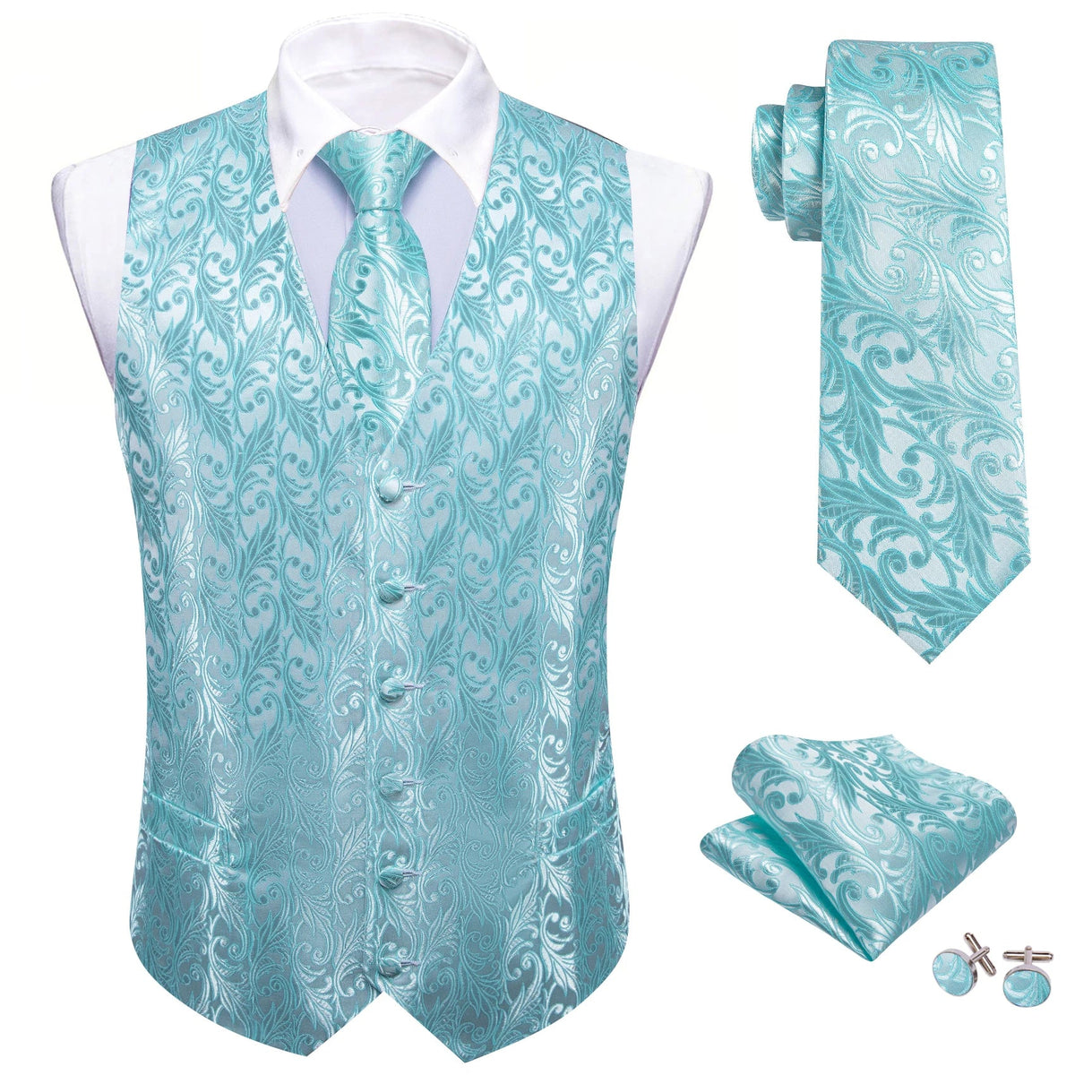 Men's Suit Vest with Matching Tie | Jacquard Paisley Waistcoat for Weddings & Formal Events
