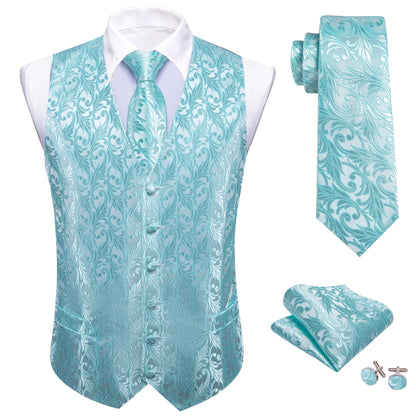 Men's Suit Vest with Matching Tie | Jacquard Paisley Waistcoat for Weddings & Formal Events