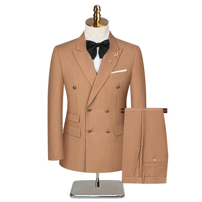 Men's 2 Piece Double Breasted Suit Set Slim Fit Peaked Lapel Formal Blazer Pants Luxury Business Wedding Groom Tuxedo For Men