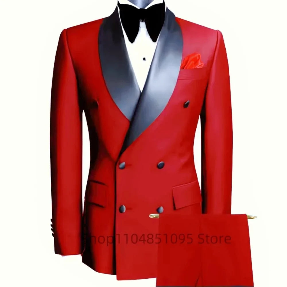 2 Pieces Best Man Groom Wedding Tuxedo Slim Fit Shawl Lapel Double Breasted Jacket Pants Business Tuxedo Men Clothing