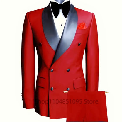 2 Pieces Best Man Groom Wedding Tuxedo Slim Fit Shawl Lapel Double Breasted Jacket Pants Business Tuxedo Men Clothing