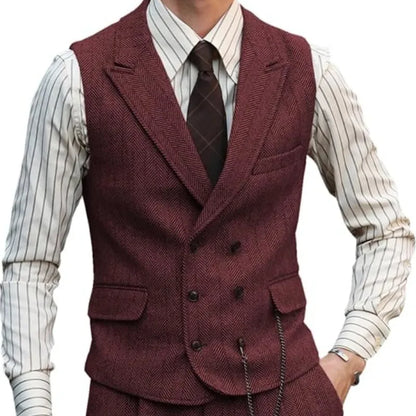Men's Double Breasted Dress Vest Smart Casual Waistcoat for Business and Formal Occasions