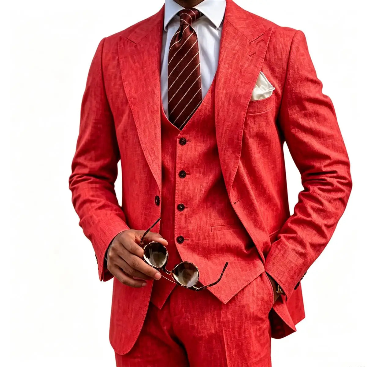 Men's Suit Customized 3 Piece Blazer Vest Pant Linen Set Full Man Terno Linen Suit Notched Lapel Casual Tuxedo Summer Wedding