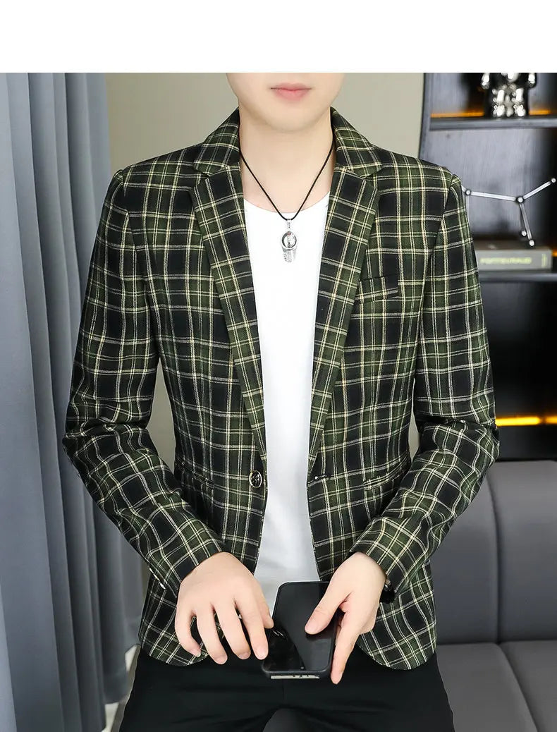 2026 Blazer Outdoor Men's Checked Fashion Business Trend Wedding Slimming Gentleman Casual Korean Travel High Formal Wear Blazer