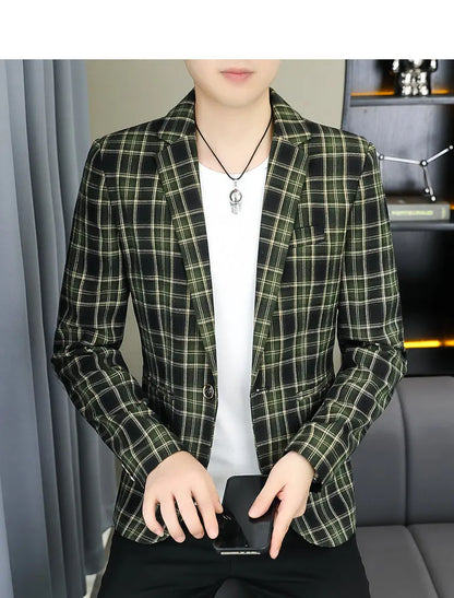 2026 Blazer Outdoor Men's Checked Fashion Business Trend Wedding Slimming Gentleman Casual Korean Travel High Formal Wear Blazer