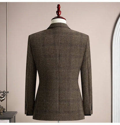 High Quality Retro Fashion 50% Woolen Men's Suit Jacket Autumn Winter Thicken Warm Business Slim Casual Wedding Coats Tailcoat