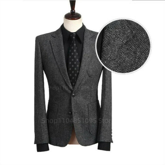 1 Piece Formal Dark Gray Herringbone Business Suits Blazer Men Notch Lapel Tuxedo Jacket Wedding Prom Party Grooms Coats Tops