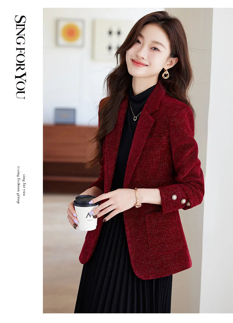 Spring Autumn New Suit Coat Women Fashion Slim Gold velvet Long-sleeved Suit Jacket Female Commuting Business Casual Blazer coat