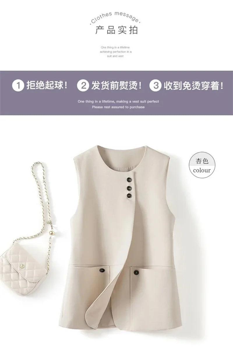 Ladies Casual Fashion Blazers Vest Coat Spring Autumn Female Cardigan Sleeveless Jacket Korean Women With Lining Suit Waistcoat