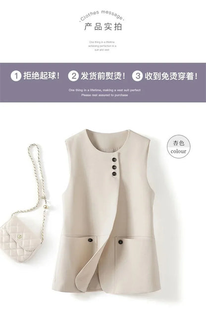 Ladies Casual Fashion Blazers Vest Coat Spring Autumn Female Cardigan Sleeveless Jacket Korean Women With Lining Suit Waistcoat