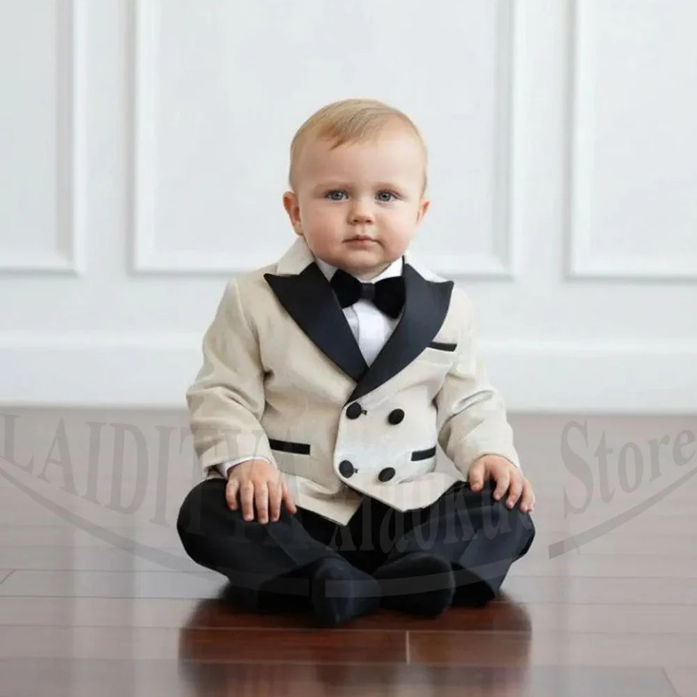 Baby Boys Suit 2 Piece Chic Double Breasted Peak Lapel Velvet Tuxedo Wedding Baptism Birthday Party Fashion Children Outfit
