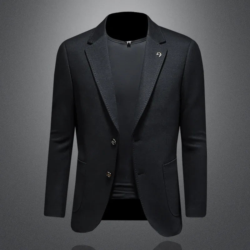 Men's Smart Casual Wool Blend Blazer – Single Breasted Suit Jacket – Black & Coffee