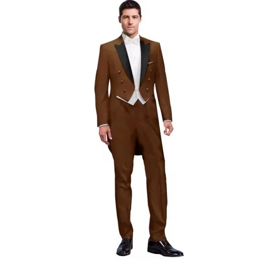 3 Piece Solid Color Men's Wedding Tuxedo Suit Long Jacket Groom Best Man Formal Prom Attire