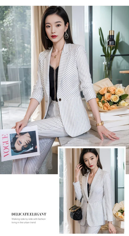 Striped Fashion Women's Suit Set, High Quality Two-Piece Pants + Suit Jacket. New spring/summer 2026