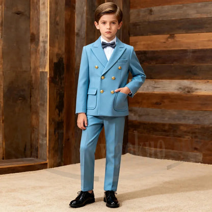 Fashion Boys Suit Peak Lapel Double Breasted Wear 2 Piece Wedding Party Prom Kids Elegant Gentleman Outfit Blazer and Pants