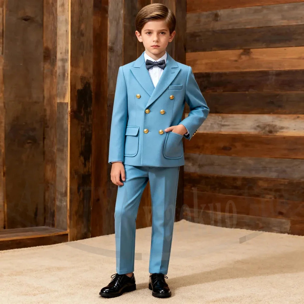 Fashion Boys Suit Peak Lapel Double Breasted Wear 2 Piece Wedding Party Prom Kids Elegant Gentleman Outfit Blazer and Pants