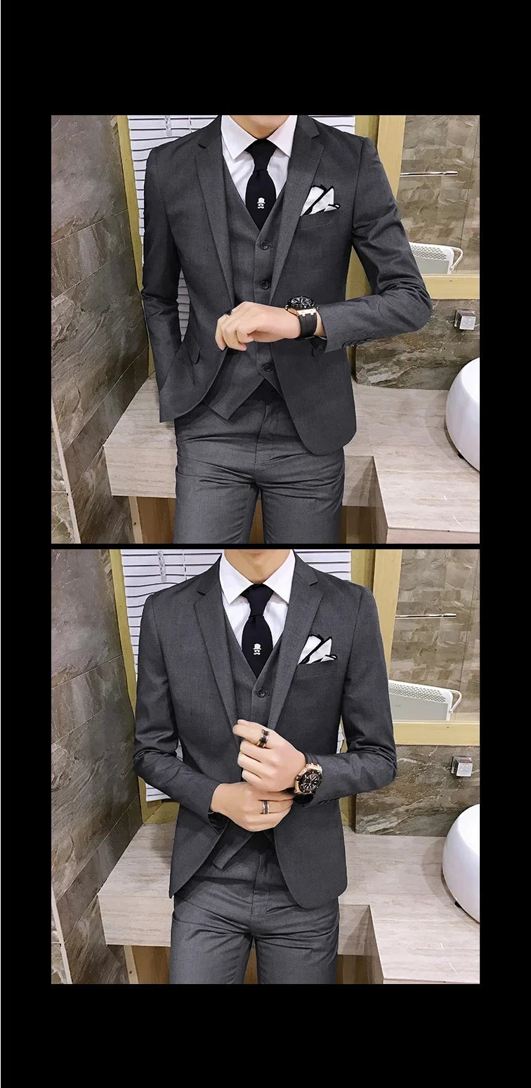 Men's Slim Fit 3-Piece Suit – Blazer, Vest & Pants for Business, Wedding & Smart Casual Wear