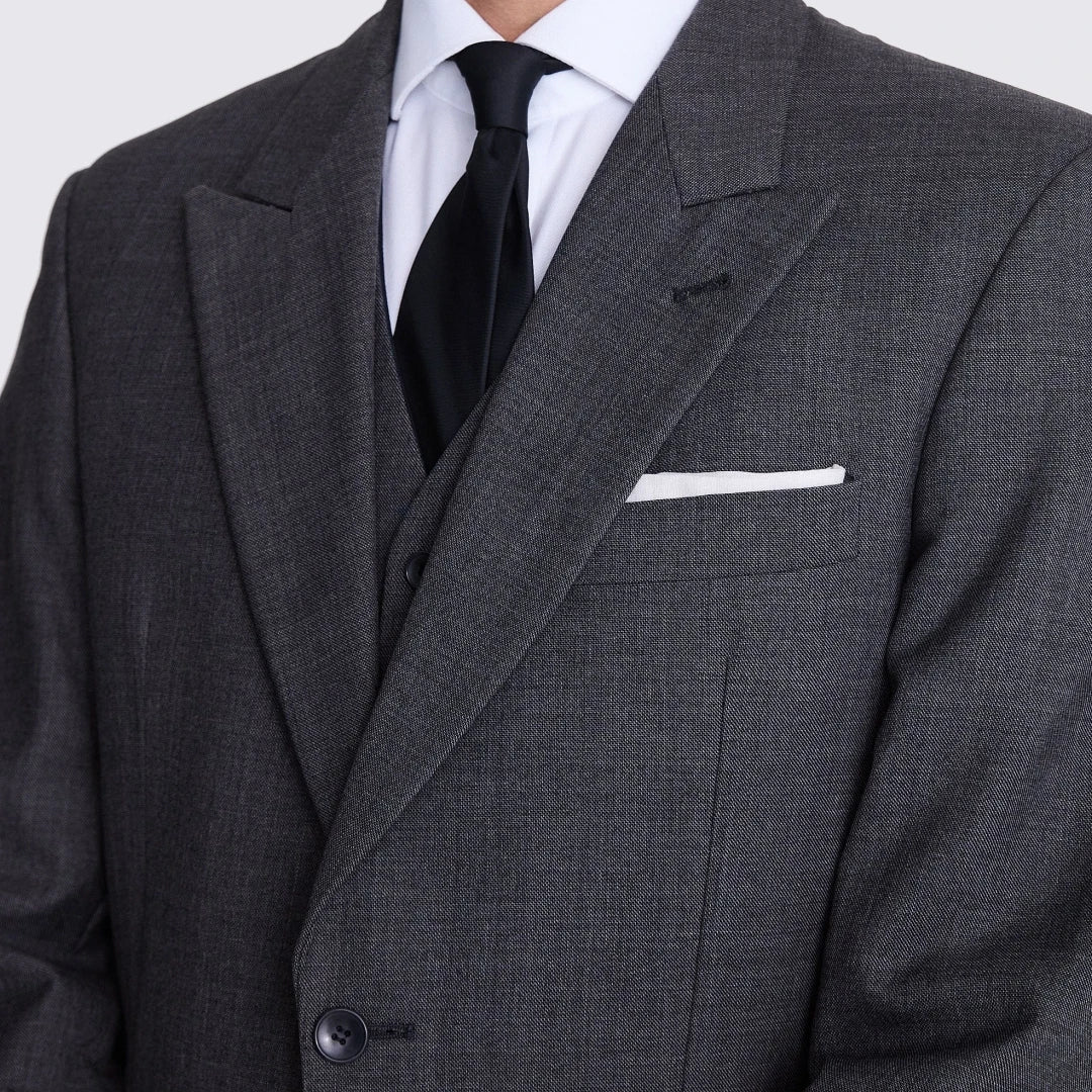 Men Suit 3 Piece Dark Gray With Lapel Single Button Business Casual For Wedding Banquet Work Tuxedo Jacket Vest With Pants
