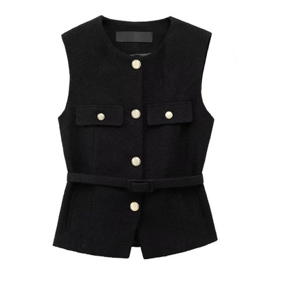 2025 Women's Vest Jackets Cropped Sleeveless Vest Woman Outerwears Belt Summer Casual Coats Black Pink Vest Button Jacket