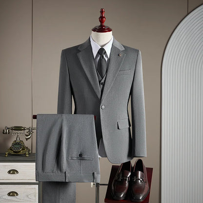 High-quality, fashionable, stylish, versatile and trendy business casual one-button suit set, three-piece set, groom's dress sui