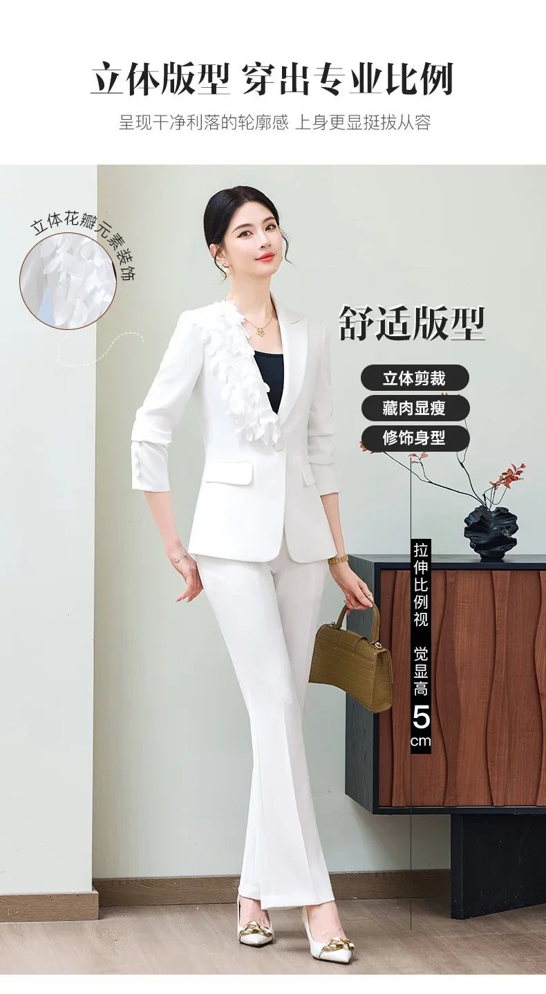 Spring Fashion Office Ladies Blazer and Pants Suit Formal Solid Color Women Jacket Trouser Women Business Work Wear 2 Piece Set