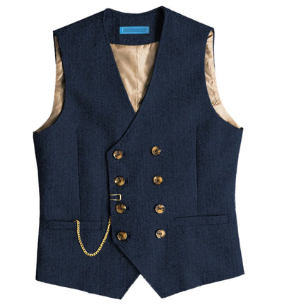 Men's Waistcoat Herringbone Double Breasted Vest for Wedding Banquet