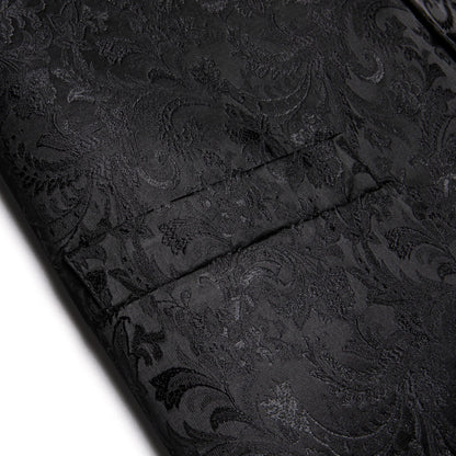 Men's Vest Suit Set Floral Paisley All Black Waistcoat with Tie Hanky Cufflinks for Wedding
