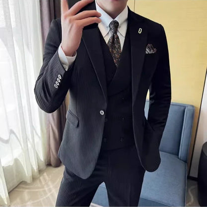 Men's Slim Fit 2-Piece Suit – Striped Single-Breasted Blazer and Trousers for Wedding, Business & Formal Wear