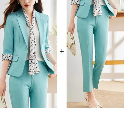 Office Lady Blazer Suits Elegant Women Tied Waist Top and Pant 2 Piece Set Outfit 2025 Trouser Female Business Work Wear