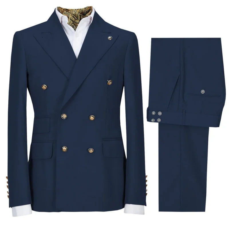 Men Suit 2 Pieces Gray Double Button Solid With Lapel For Wedding Banquet Birthday Party Business Work Set Jacket With Pants