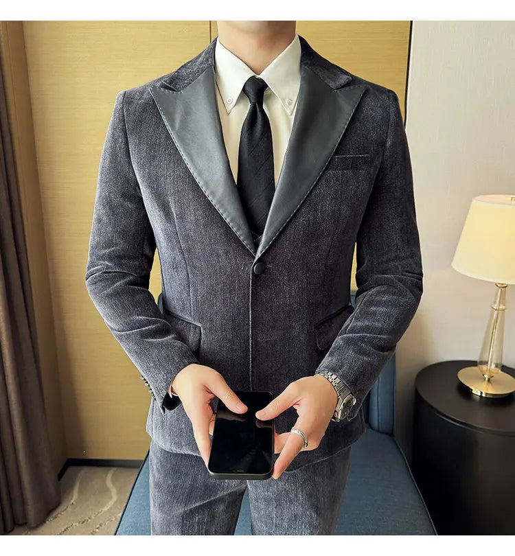 Men's Slim Fit 3-Piece Suit – Smart Casual & Wedding Formal Set