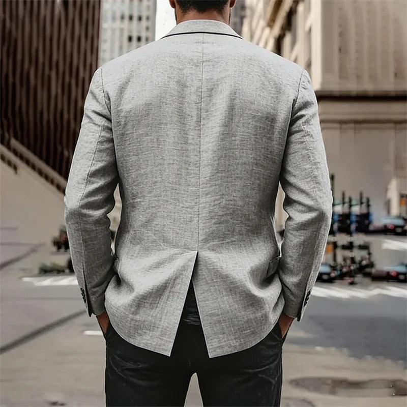 Men's Lightweight Linen Blazer Casual Slim Fit Notch Lapel Two Button Jacket for Summer Beach Wedding Business Daily Wear