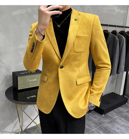 2023 Spring Suede Suit Jacket Men Casual Business Slim Fit Blazer Deerskin Leather Jacket Men Wedding Street Wear Social Coat